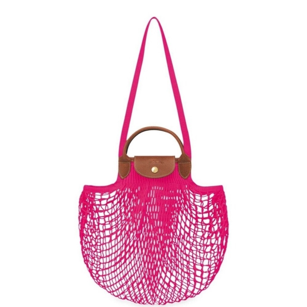 Longchamp Le Pliage Filet Knit Mesh Handel Bag Shopper Candy Pink New w/tag